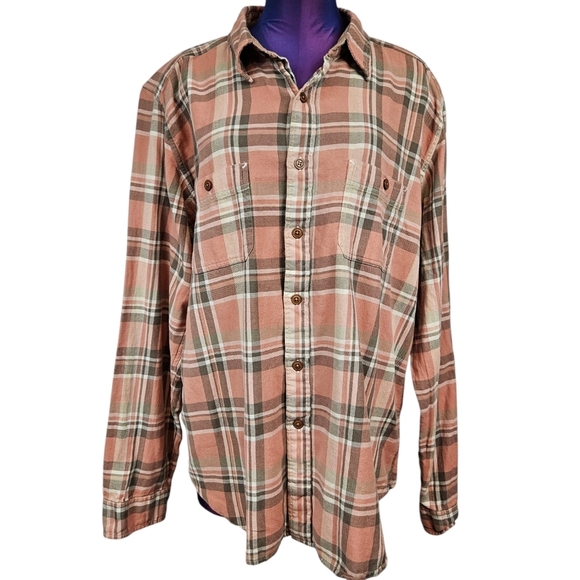 Frye Peach & Tan Button Down Flannel Shirt Size XXL Men's Workwear W23 - Picture 9 of 10